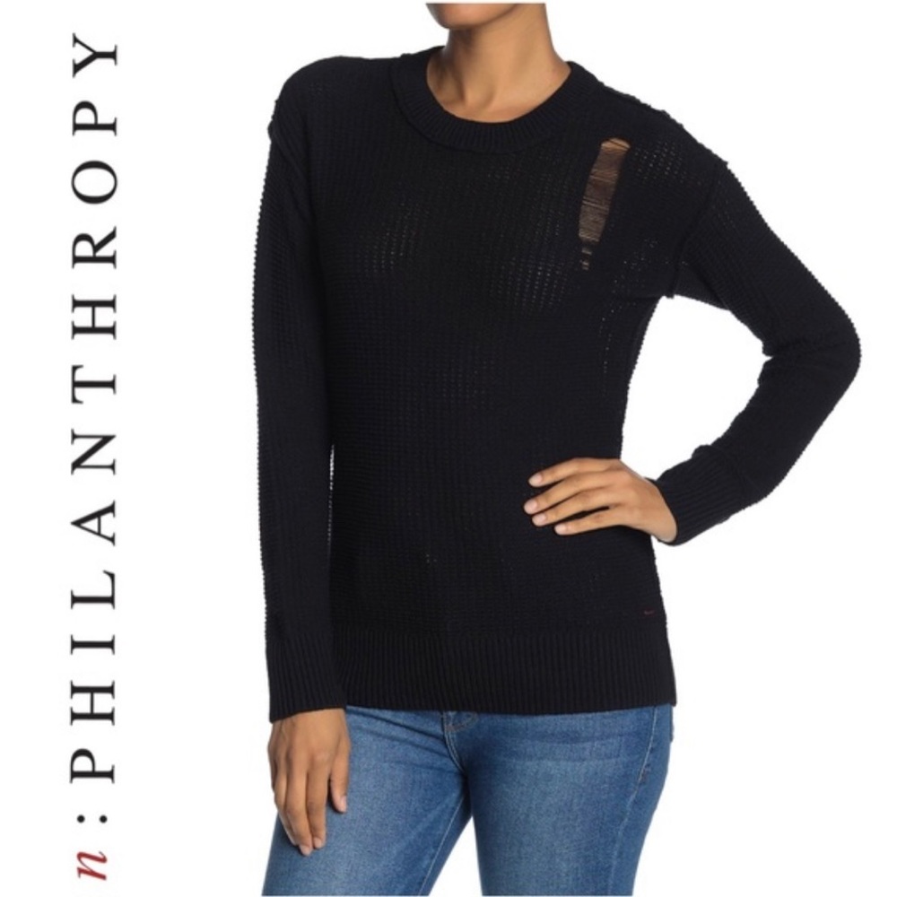 N:PHILANTHROPY Amsterdam Distress Distressed Black Knit Sweater Pullover small